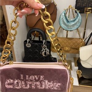 Juicy Couture Pink and Brown Shoulder Bag with Gold Chain